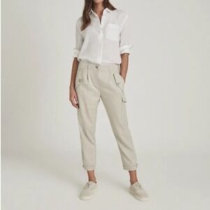 $320 REISS Brianna Wool Blend Pants Trousers Cropped Tan Grey Cargo‎ US 4 MINT